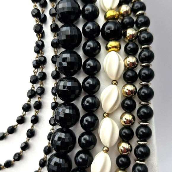 Vintage Black White Gold Beaded Necklace Lot 6 Wear Resell Craft - Picture 9 of 10